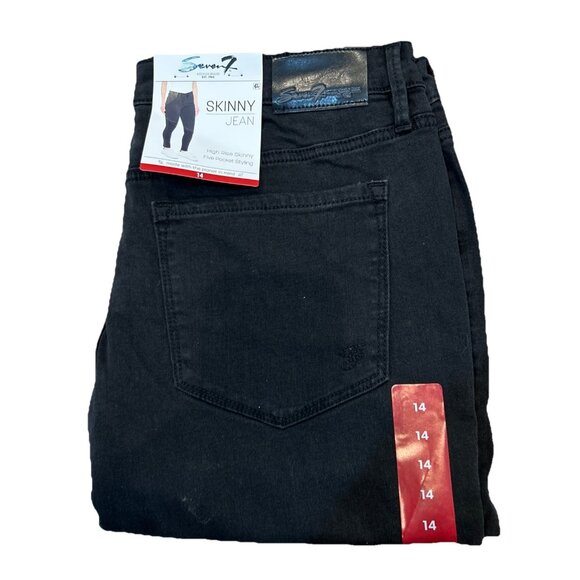 Seven7 Women's 5 Pockets Soft Stretch High Rise Skinny Jean Blk Size 14 MSRP $69 - Picture 1 of 3